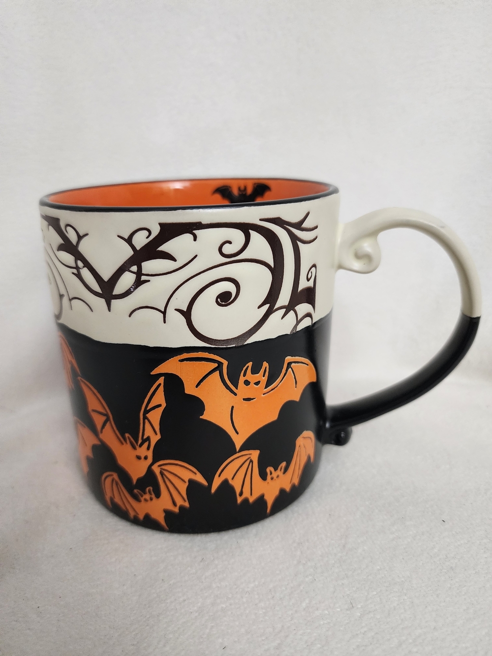 Halloween Bat Ceramic Mug in Orange and Black